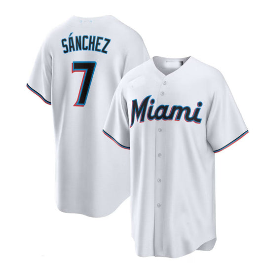 Miami Marlins #7 Jes¨²s S¨¢nchez White Home Replica Player Jersey Baseball Jerseys