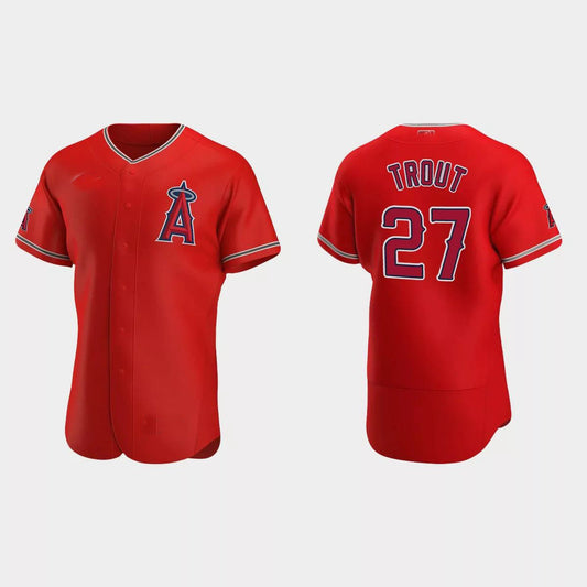 Los Angeles Angels #27 Mike Trout Red Authentic Team Logo 2020 Alternate Jersey Men Youth Women Baseball Jerseys