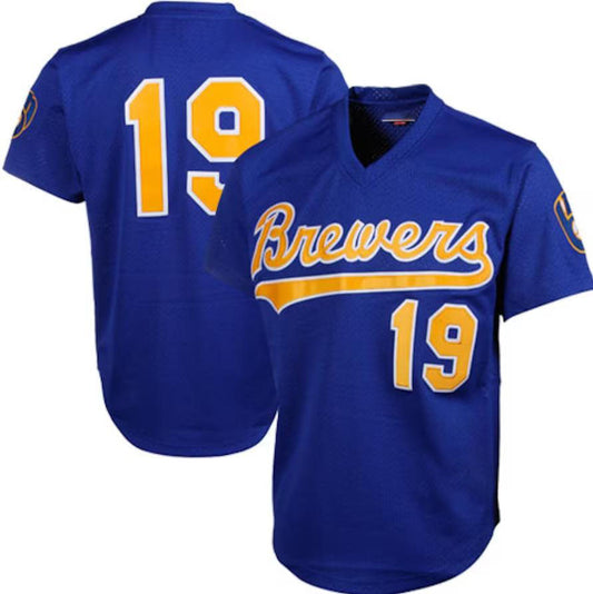 Milwaukee Brewers #19 Robin Yount Royal Mitchell & Ness Cooperstown Mesh Batting Practice Jersey Baseball Jerseys