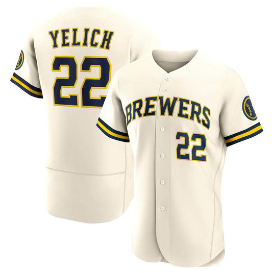 Milwaukee Brewers #22 Christian Yelich Cream Home Wordmark Authentic Player Jersey Baseball Jerseys
