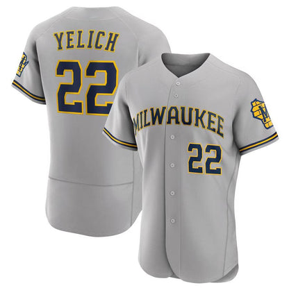 Milwaukee Brewers #22 Christian Yelich Gray Road Authentic Player Logo Jersey Baseball Jerseys