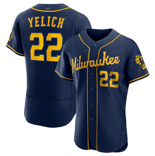 Milwaukee Brewers #22 Christian Yelich Navy 50th Season Alternate Authentic Player Jersey Baseball Jerseys