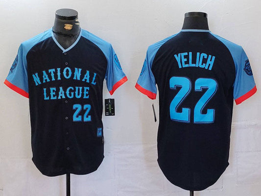 Milwaukee Brewers #22 Christian Yelich Number Navy 2024 All Star Limited Stitched Baseball Jerseys