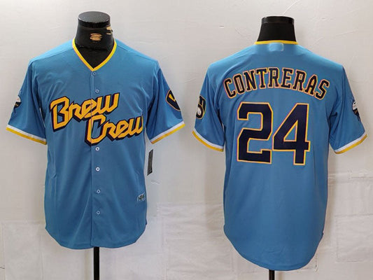 Milwaukee Brewers #24 William Contreras Blue 2022 City Connect Cool Base Stitched Baseball Jerseys