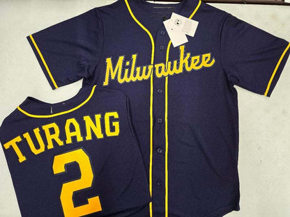 Milwaukee Brewers #2 Brice Turang Navy Blue Stitched Cool Base Baseball Jerseys