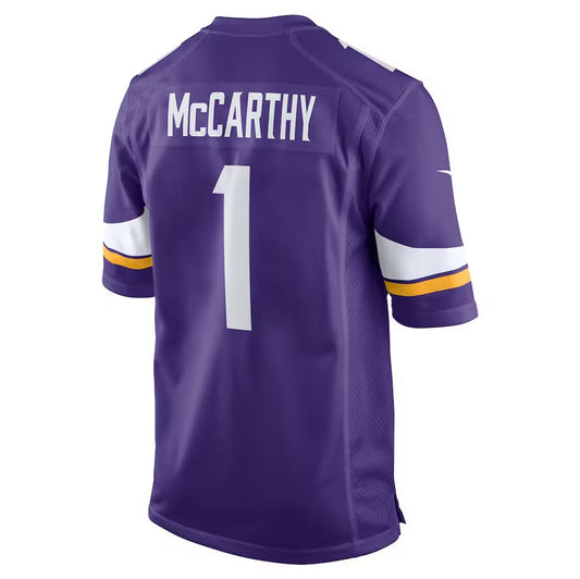 MN.Vikings #1 J.J. McCarthy 2024 Draft First Round Pick Player Game Jersey - Purple American Football Jerseys