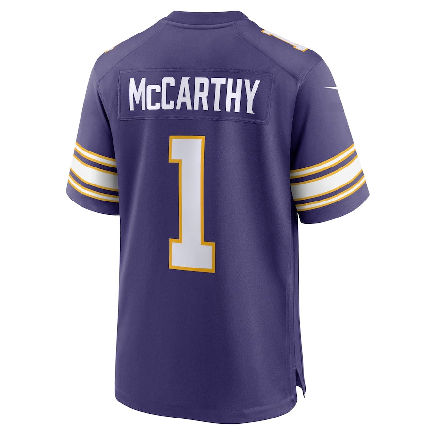 MN.Vikings #1 J.J. McCarthy 2nd Alternate 2024 Draft First Round Pick Player Game Jersey - Purple American Football Jerseys