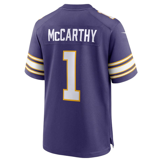 MN.Vikings #1 J.J. McCarthy 2nd Alternate 2024 Draft First Round Pick Player Game Jersey - Purple American Football Jerseys