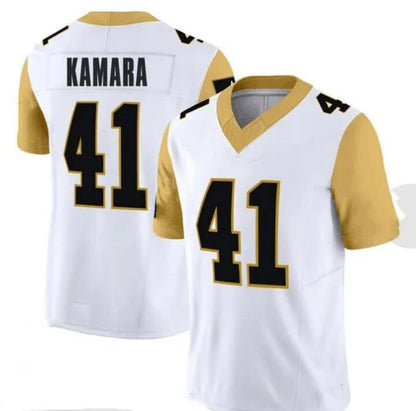 NO.Saints #41 Alvin Kamara White Gold Game Player Stitched American Football Jersey