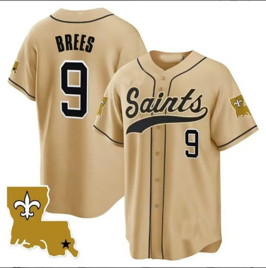 NO.Saints #9 Drew Brees Alvin Kamara Gold Vapor Untouchable Baseball Jersey