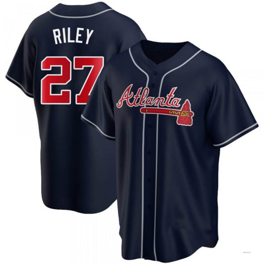 Atlanta Braves #27 Austin Riley Navy Alternate Jersey Stitches Baseball Jerseys