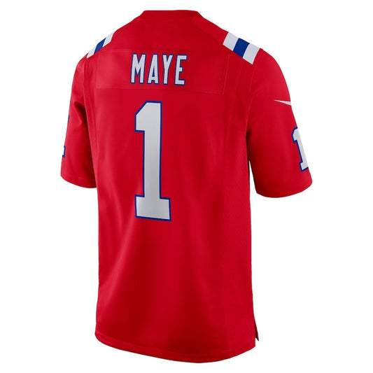 NE.Patriots #1 Drake Maye 2024 Draft First Round Pick Player Game Jersey - Red American Football Jerseys
