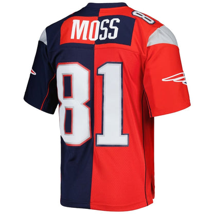 NE.Patriots #81 Randy Moss Mitchell & Ness 2007 Split Legacy Replica Jersey - Navy-Red Stitched American Football Jerseys