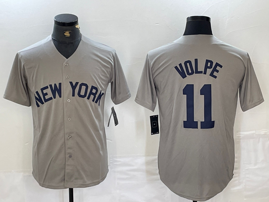 New York Yankees #11 Anthony Volpe Name 2021 Grey Field of Dreams Cool Base Stitched Baseball Jersey