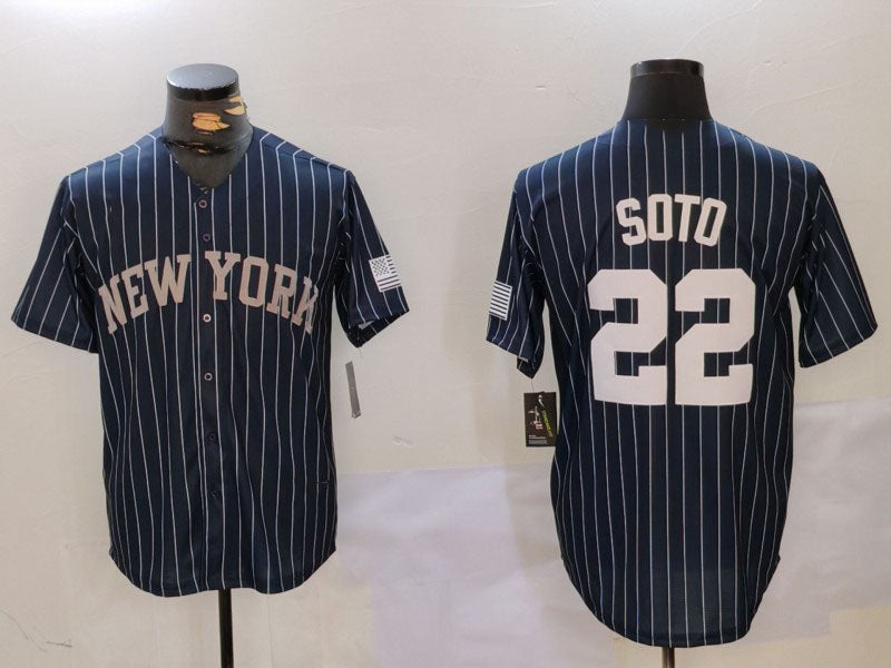 New York Yankees #22 Juan Soto Navy Pinstripe Fashion Cool Base Baseball Jersey