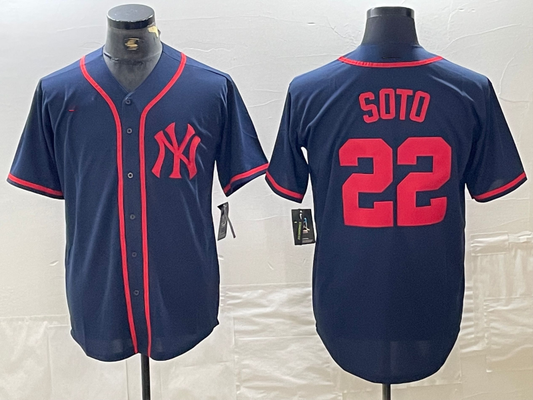 New York Yankees #22 Juan Soto Navy Red Fashion Cool Base  Baseball Jersey