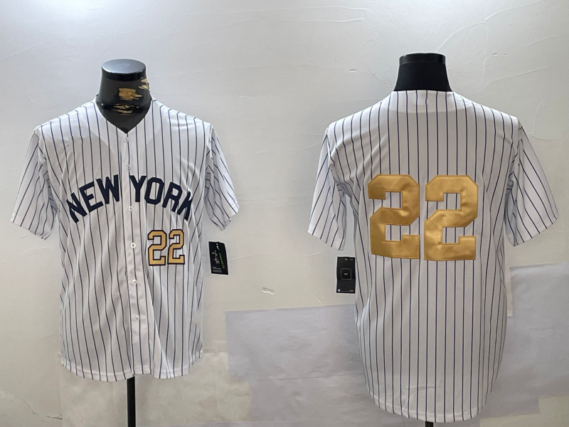 New York Yankees #22 Juan Soto White Pinstripe Without Name Fashion Cool Base Stitched Baseball Jersey