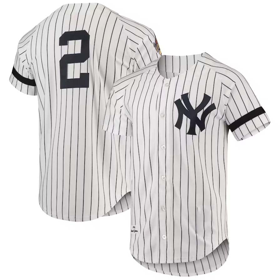 New York Yankees #2 Mitchell & Ness Cooperstown Collection 1996 Authentic Home Jersey - White Stitches Baseball Jerseys