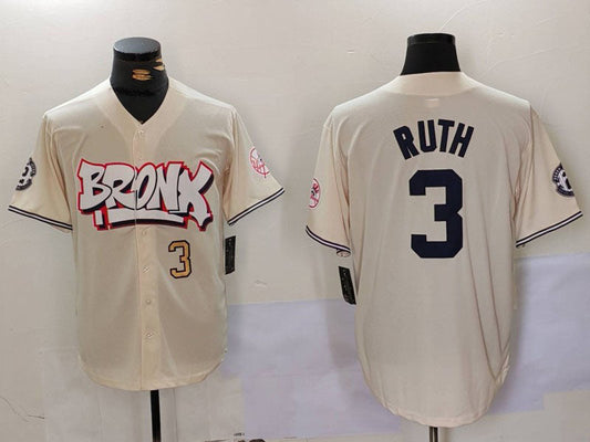 New York Yankees #3 Babe Ruth Cream Limited Stitched Baseball Jersey