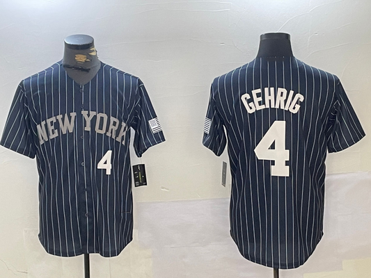 New York Yankees #4 Lou Gehrig Navy Pinstripe Fashion Cool Base Baseball Jersey