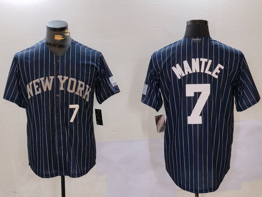 New York Yankees #7 Mickey Mantle Navy Pinstripe Fashion Cool Base Baseball Jersey