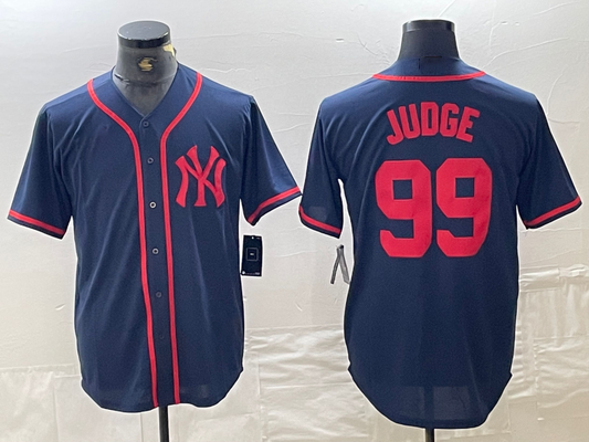 New York Yankees #99 Aaron Judge Navy Red Fashion Cool Base Baseball Jersey