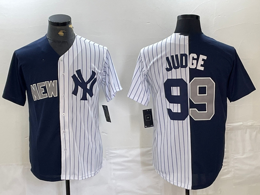 New York Yankees #99 Aaron Judge Navy White Split Stitched Baseball Jersey