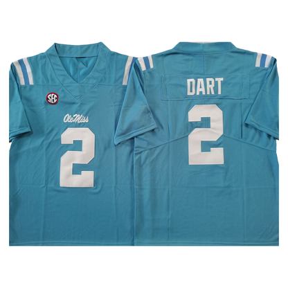 O.Miss Rebels #2 Jaxson Dart Light Blue Game Football Stitched American College Jerseys