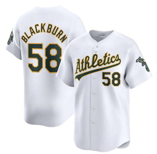 Oakland Athletics #58 Paul Blackburn White Home Limited Stitched Baseball Jersey