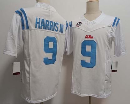 O.Miss Rebels #9 Tre Harris III White FUSE Football Stitched American College Jerseys