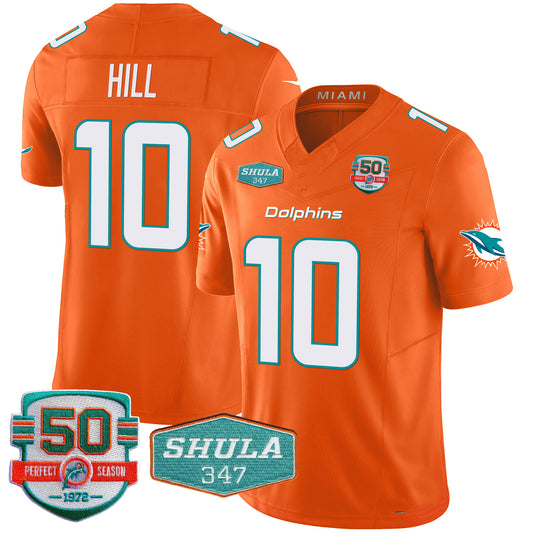 M.Dolphins #10 Tyreek Hill Orange Shula 347 Patch Vapor F.U.S.E. Limited Stitched American Football Jerseys