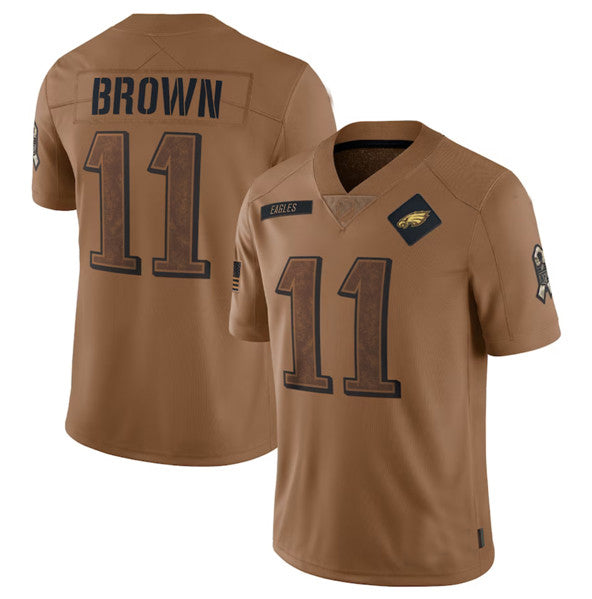 P.Eagles #11 A. J. Brown Brown 2023 Salute To Service Limited Stitched Jerseys