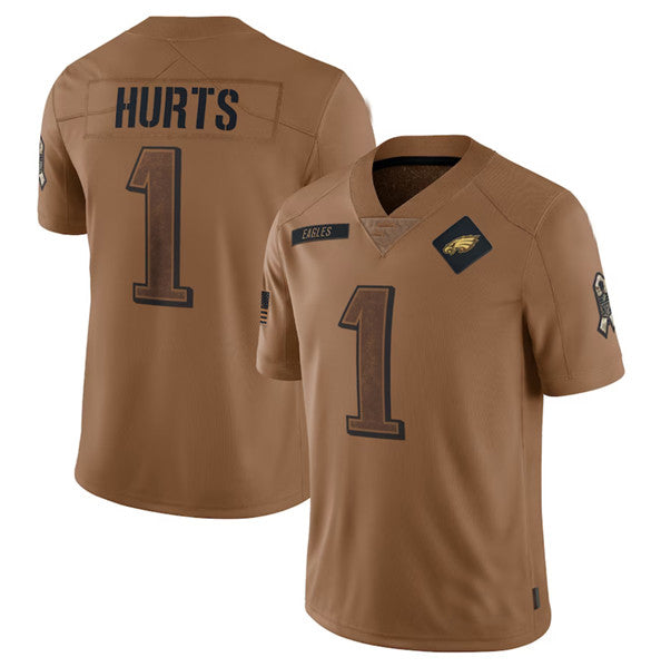 P.Eagles #1 Jalen Hurts Brown 2023 Salute To Service Limited Football Stitched Jersey