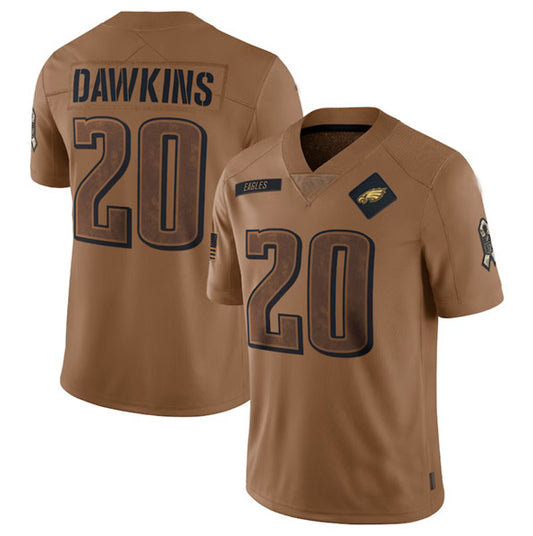 P.Eagles #20 Brian Dawkins Brown 2023 Salute To Service Limited Stitched Jerseys