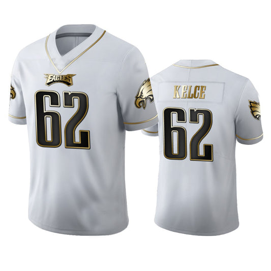 P.Eagles #62 Jason Kelce White Golden Edition Stitched Jersey