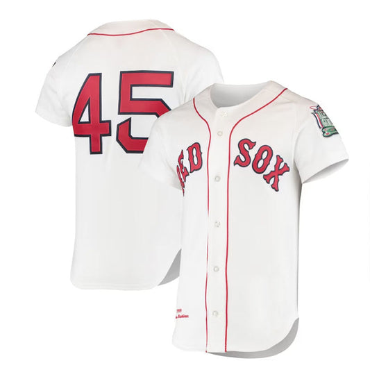Boston Red Sox  #45 Pedro Martinez Mitchell & Ness 1999 Cooperstown Collection Home Authentic Jersey - White Baseball Jerseys