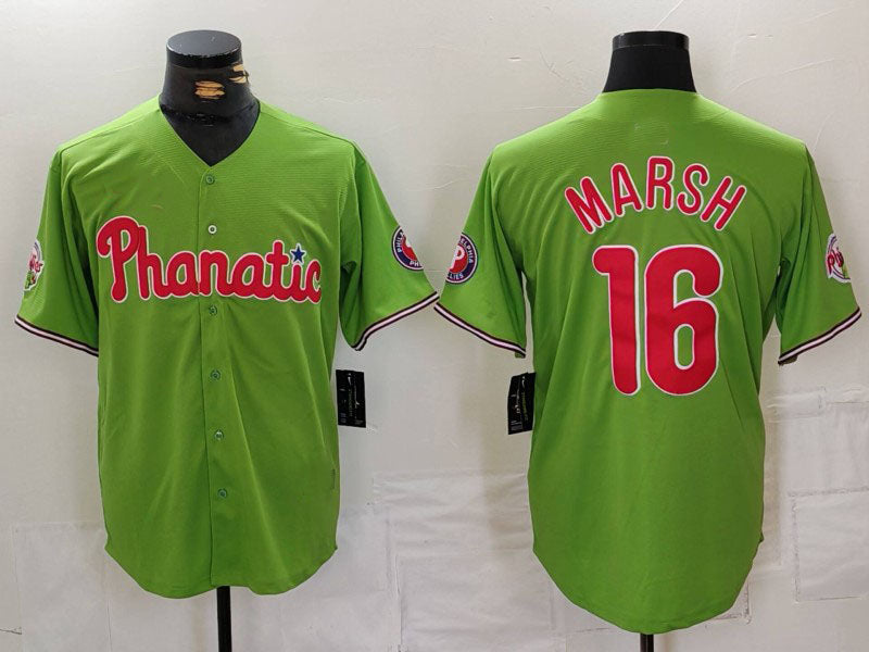 Philadelphia Phillies #16 Brandon Marsh Green With Patch Stitched Cool Base Baseball Jersey