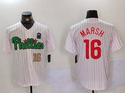 Philadelphia Phillies #16 Brandon Marsh White Green Cool Base Stitched Baseball Jersey