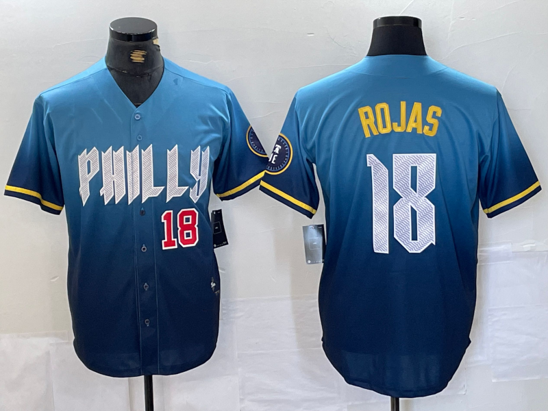 Philadelphia Phillies #18 Johan Rojas Number Blue 2024 City Connect Limited Stitched Baseball Jerseys
