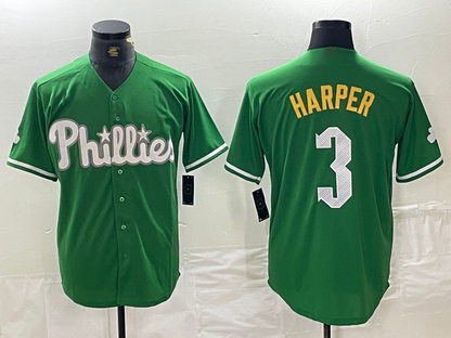 Philadelphia Phillies #3 Bryce Harper Green 2024 City Connect Stitched Baseball Jerseys