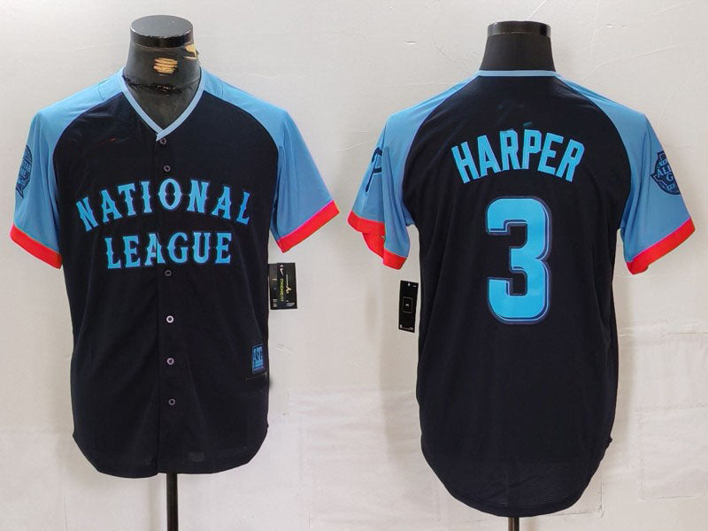 Philadelphia Phillies #3 Bryce Harper Navy 2024 All Star Limited Stitched Baseball Jersey