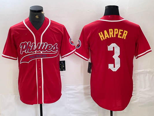 Philadelphia Phillies #3 Bryce Harper Red Cool Base Stitched Baseball Jersey