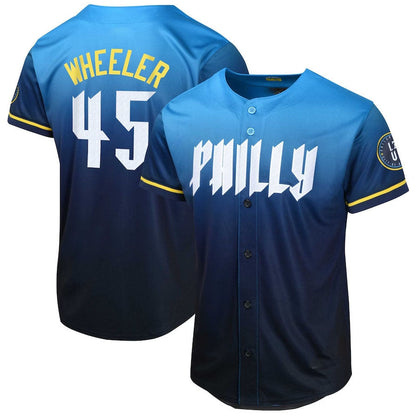 Philadelphia Phillies #45 Zack Wheeler 2024 City Connect Limited Player Jersey - Blue Stitches Baseball Jerseys