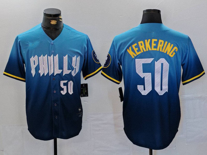 Philadelphia Phillies #50 Orion Kerkering Number Blue 2024 City Connect Limited Stitched Baseball Jersey