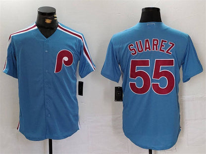 Philadelphia Phillies #55 Ranger Suárez Blue Cool Base Stitched Baseball Jersey