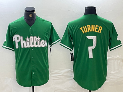 Philadelphia Phillies #7 Trea Turner Kelly Green Cool Base Baseball Jersey