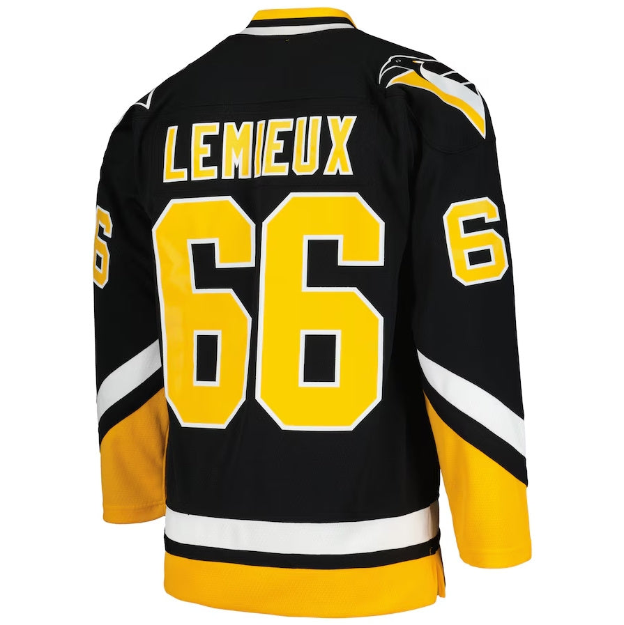 P.Penguins #66 Mario Lemieux Mitchell & Ness 1992-93 Blue Line Player Jersey - Black Stitched American Hockey Jerseys