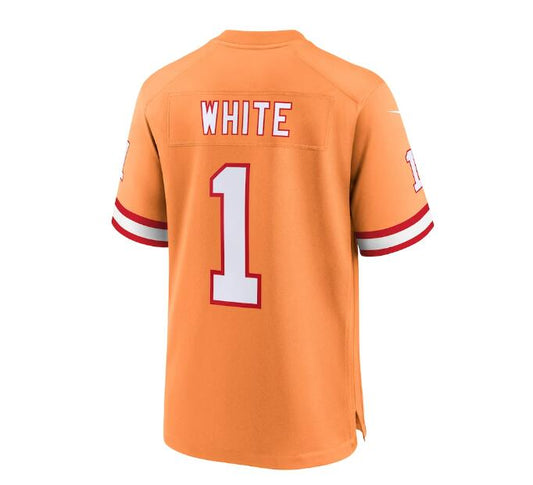TB.Buccaneers #1 Rachaad White Throwback Game Jersey - Orange Stitched American Football Jerseys