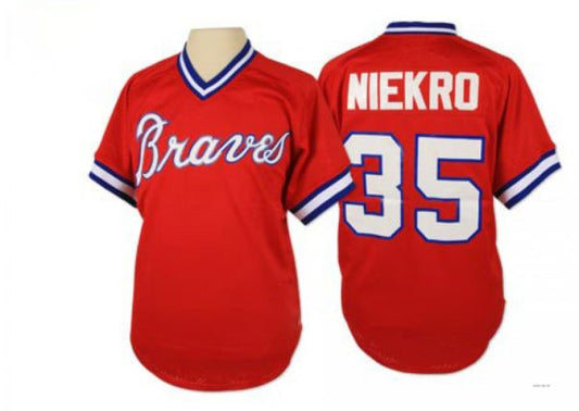 Atlanta Braves #35 Phil Niekro Red 1980 Throwback Jersey Stitches Baseball Jerseys