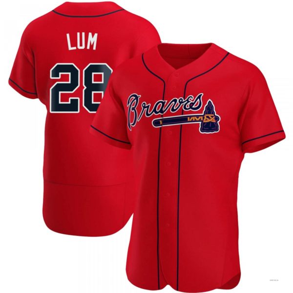 Atlanta Braves #28 Mike Lum Red Alternate Jersey Stitches Baseball Jerseys